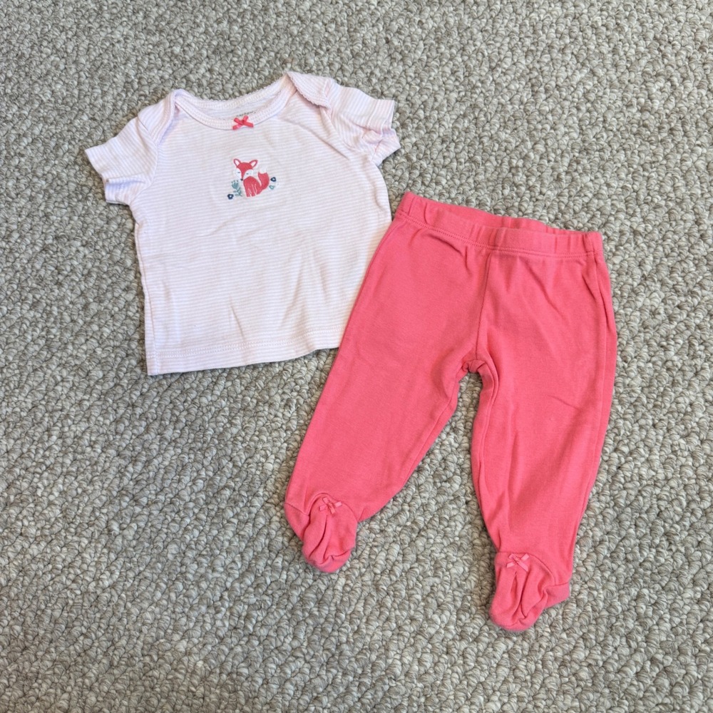 Carters Baby Girls 2 Piece Fox Shirt and Footed Pants Set Size 3 Months‎
